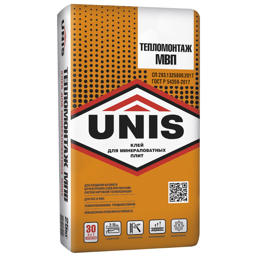 Клей для крепления минеральноватных плит при монтаже систем теплоизоляции ЮНИС ТЕПЛОМОНТАЖ МВП, 25кг - картинка 2