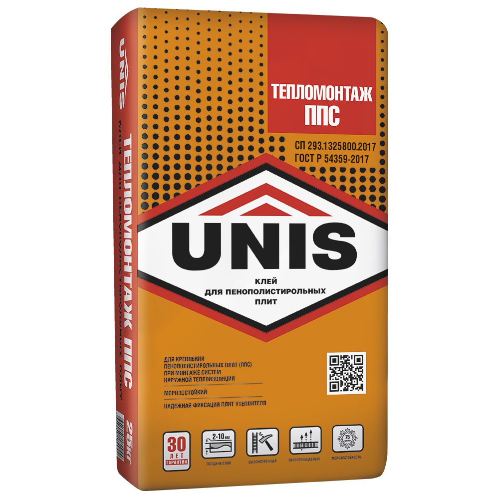 Клей для крепления пенополистирольных плит утеплителя при монтаже систем теплоизоляции ЮНИС ТЕПЛОМОНТАЖ ППС, 25кг - картинка 2